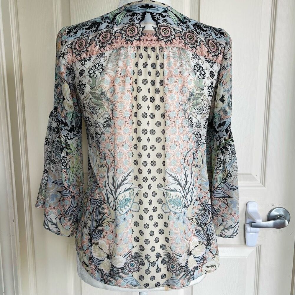 Hale Bob 100% Silk Bell Sleeve Button Blouse - XS - Picture 4 of 11